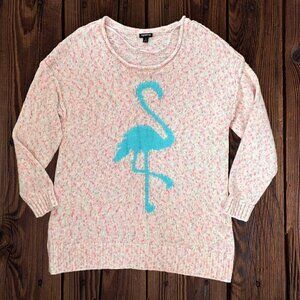 TORRID Turquoise Flamingo Multi-Color Tweed Crew Neck Cotton Knit Sweater 0X XL